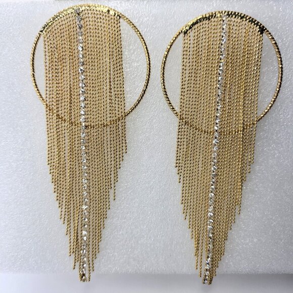 Gold Tone Tassel Earrings Gold Tone Chandelier Earrings Bridal Earring - Picture 8 of 8